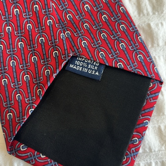 Vintage 100% silk red, blue and white pattern tie - Picture 4 of 6